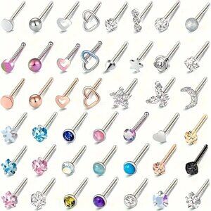 #1 Random 7/8pc 20G Nose Rings Studs Piercing Jewelry 18K Gold Plated Synth Gems